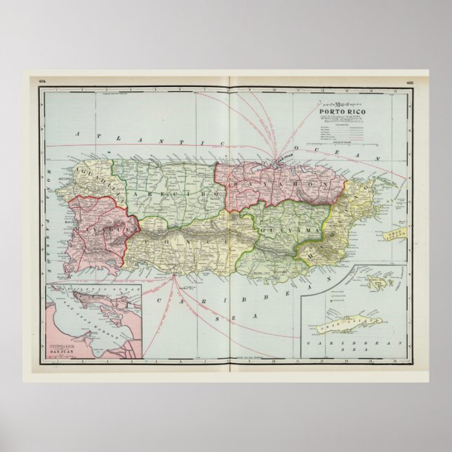 Karte von Puerto Rico von F. Cram (1901) Poster (Vorne)