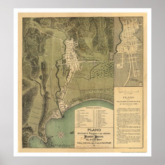 Karte von Puerto Rico von Federico Drouyn 1888 Poster (Vorne)