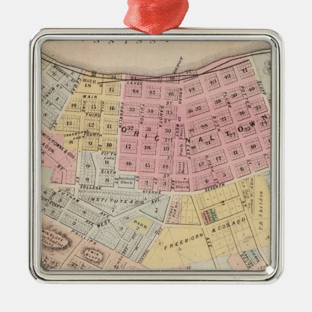 Karte von Red Wing, Goodhue Landkreis, Minnesota Ornament Aus Metall (Vorne)