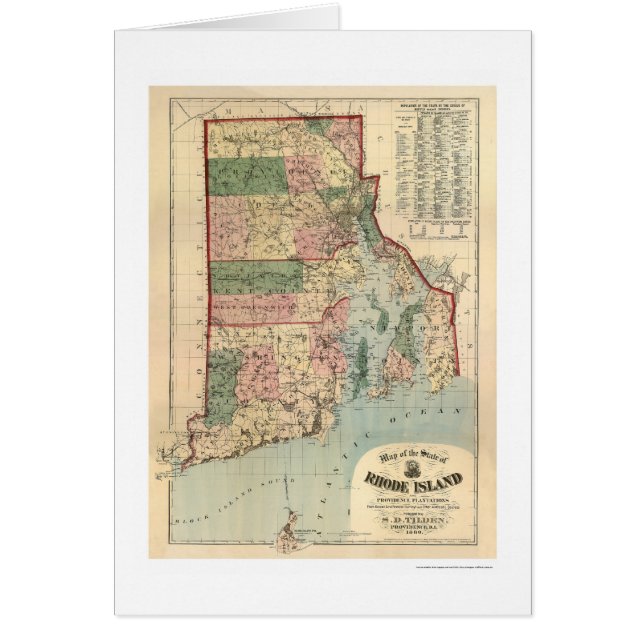 Karte von Rhode Island u. Providence-Plantagen (Vorne)