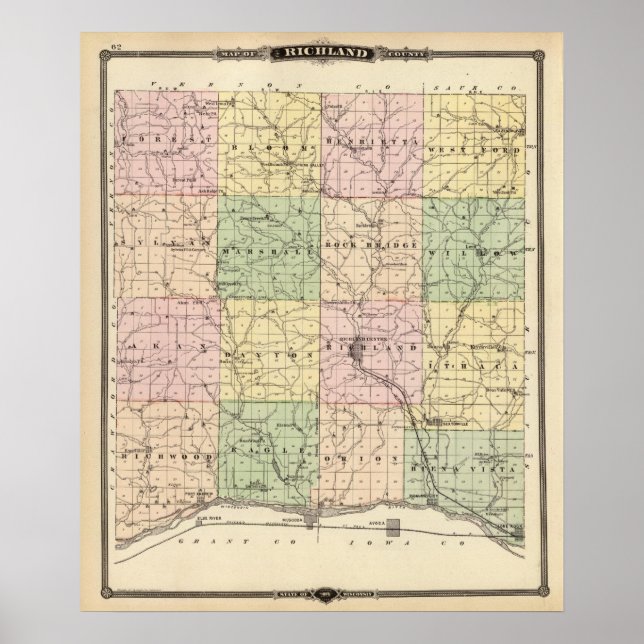 Karte von Richland Landkreis, Staat von Wisconsin Poster (Vorne)