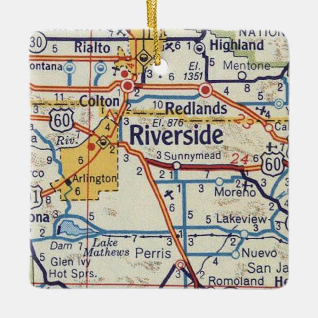 Karte von Riverside CA 50 Keramikornament (Vorderseite)