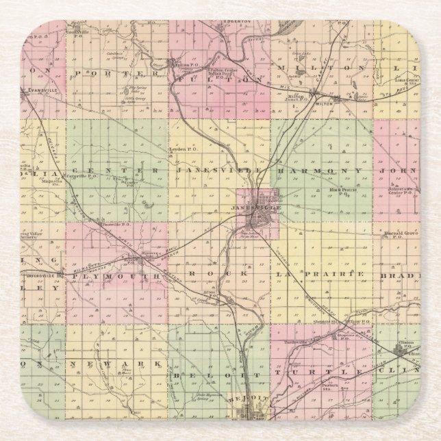 Karte von Rock County, Staat von Wisconsin Rechteckiger Pappuntersetzer (Vorderseite)