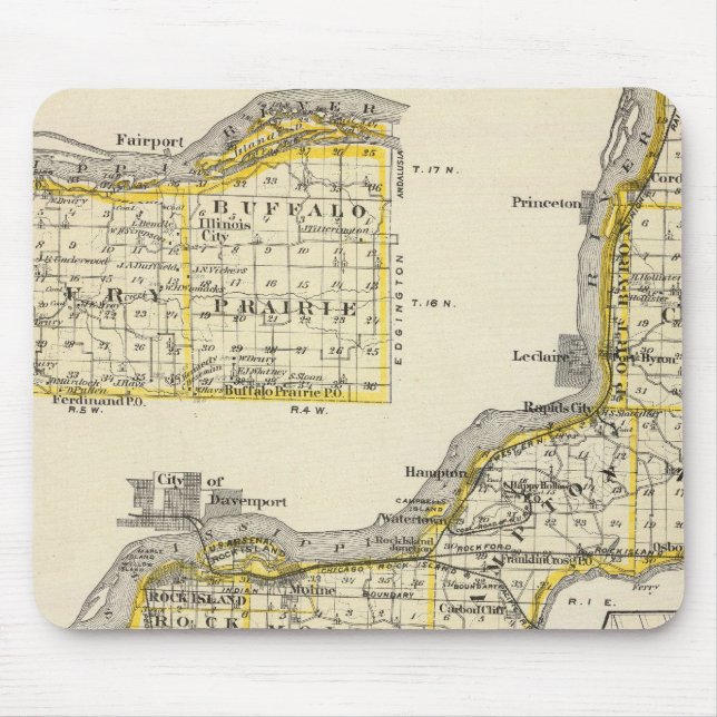 Karte von Rock Island Landkreis und Dixon Mousepad (Vorne)