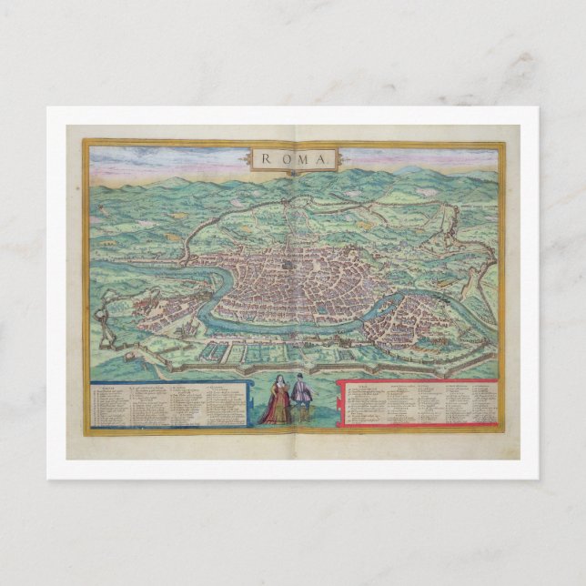 Karte von Rom, von "Civitates Orbis Terrarum" von  (Vorderseite)