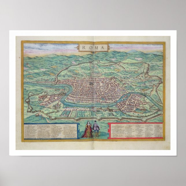 Karte von Rom, von "Civitates Orbis Terrarum" von  Poster (Vorne)