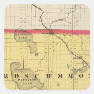 Karte von Roscommon Landkreis, Michigan Quadratischer Aufkleber