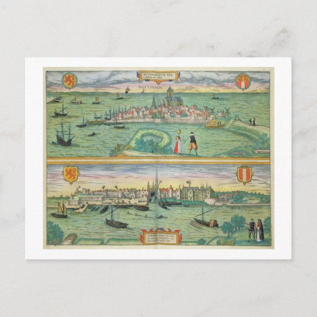 Karte von Rotterdam und Gouda, von 'Civitates Orbi (Vorderseite)