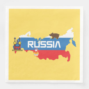 Karte von Russland mit weißem Blau und roter Fahn Serviette