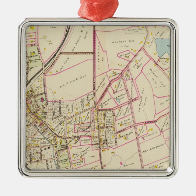 Karte von Rye, New York Ornament Aus Metall (Vorne)