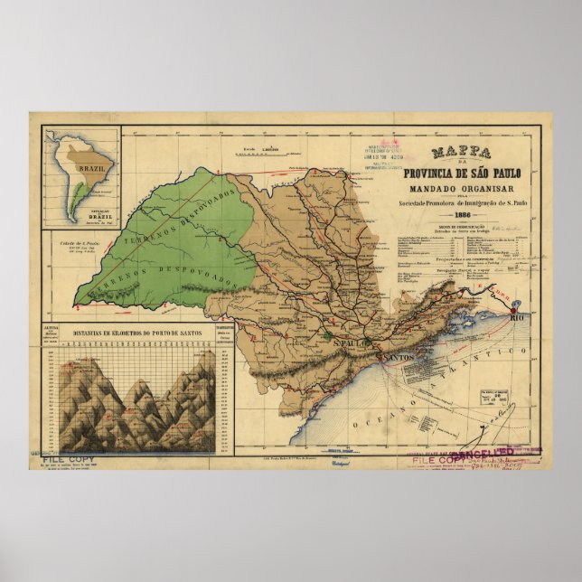 Karte von São Paulo, Brasilien (1886) Poster (Vorne)