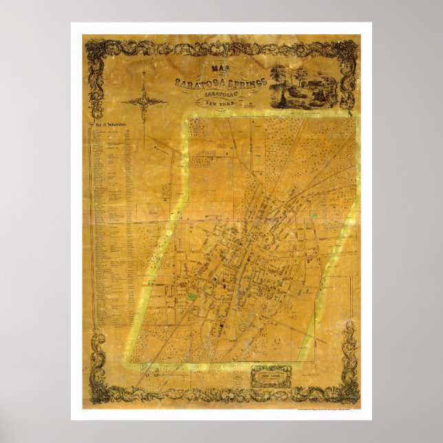 Karte von Saratoga Springs, New York, von Bevan 18 Poster (Vorne)