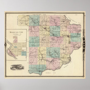 Karte von Sauk Landkreis und Kilbourn City Poster