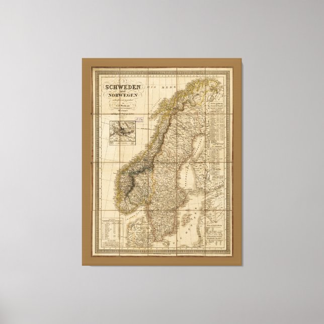 Karte von Schweden und Norwegen (1847) Leinwanddruck (Vorderseite)
