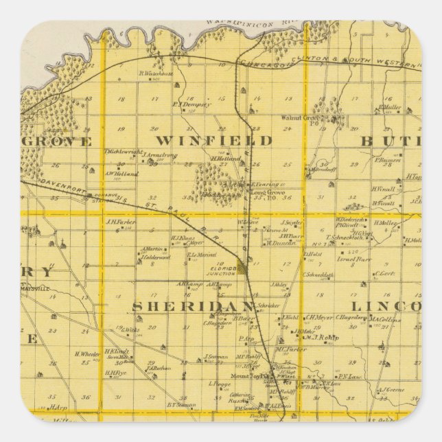 Karte von Scott Landkreis, Staat von Iowa Quadratischer Aufkleber (Vorderseite)