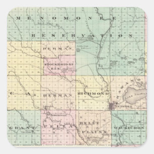 Karte von Shawano County, Staat von Wisconsin Quadratischer Aufkleber