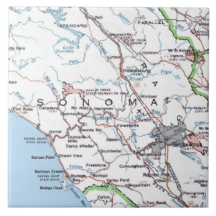 Karte von Sonoma County CA -Blau Fliese