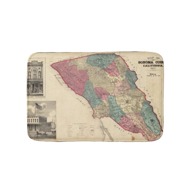Karte von Sonoma County Kalifornien Badematte (Vorderseite)