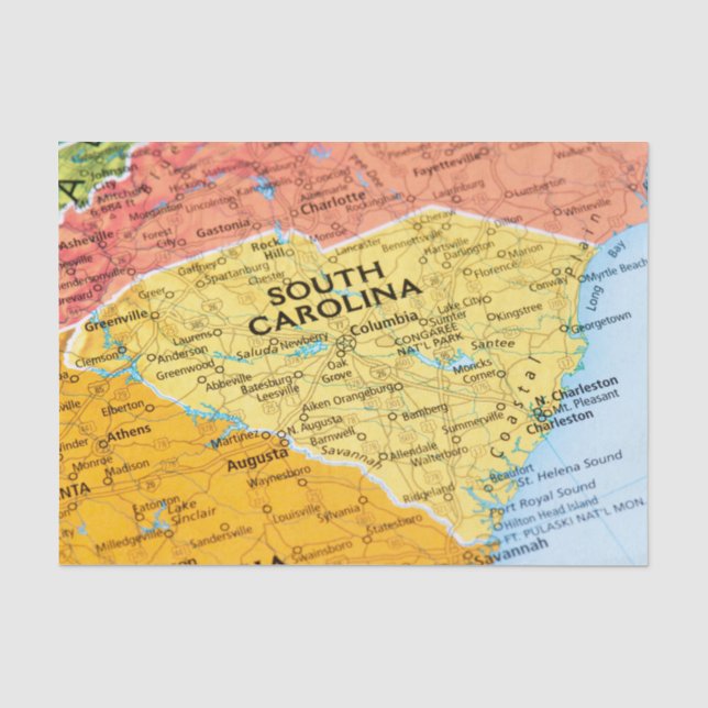 Karte von South Carolina Seidenpapier (Vorderseite)