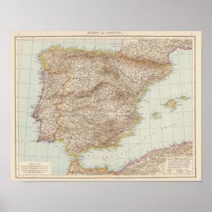 Karte von Spanien und von Portugal Poster