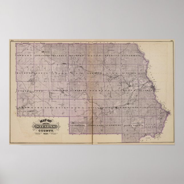 Karte von Stearns Landkreis, Minnesota Poster (Vorne)