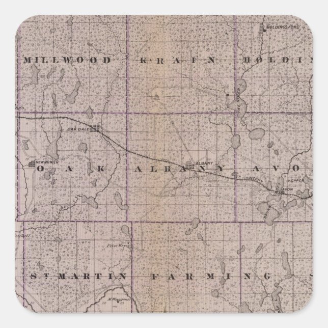 Karte von Stearns Landkreis, Minnesota Quadratischer Aufkleber (Vorderseite)