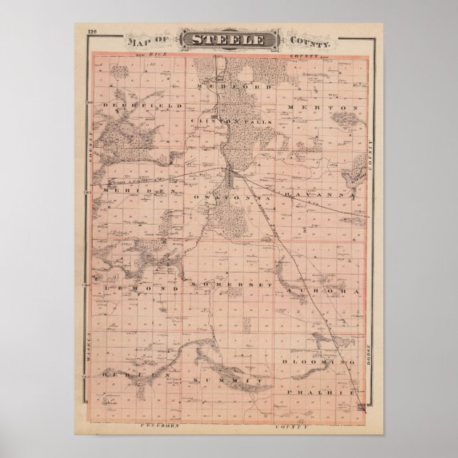 Karte von Steele Landkreis, Minnesota Poster (Vorne)