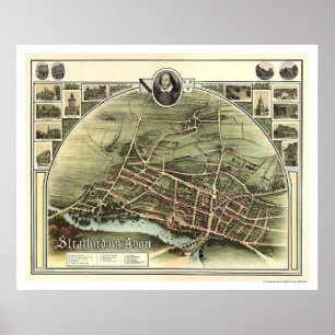 Karte von Stratford auf Avon, England, von Brown 1 Poster