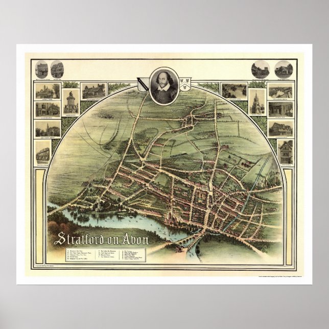 Karte von Stratford auf Avon, England, von Brown 1 Poster (Vorne)