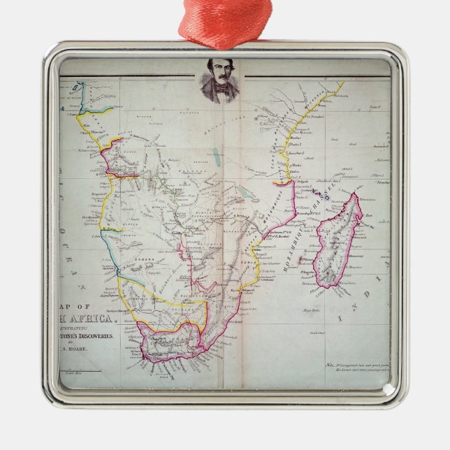 Karte von Südafrikaveranschaulichung Silbernes Ornament (Vorne)