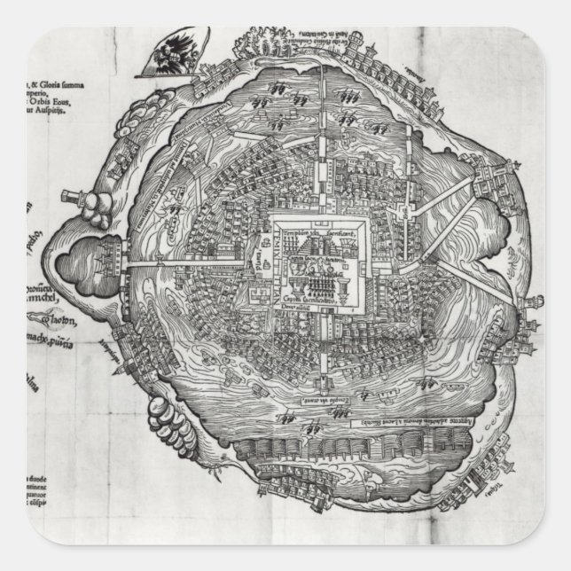 Karte von Tenochtitlan Quadratischer Aufkleber (Vorderseite)