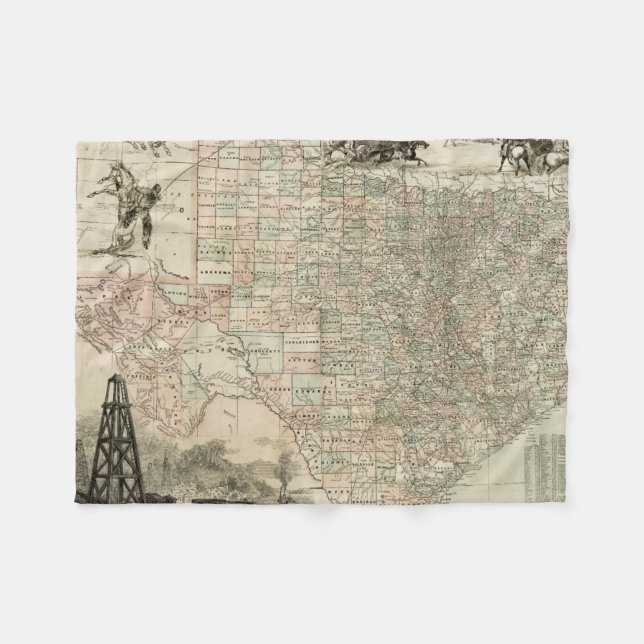 Karte von Texas mit Landkreis Borders Fleecedecke (Vorderseite (Horizontal))