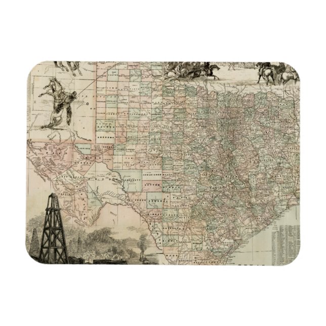 Karte von Texas mit Landkreis Borders Magnet (Horizontal)