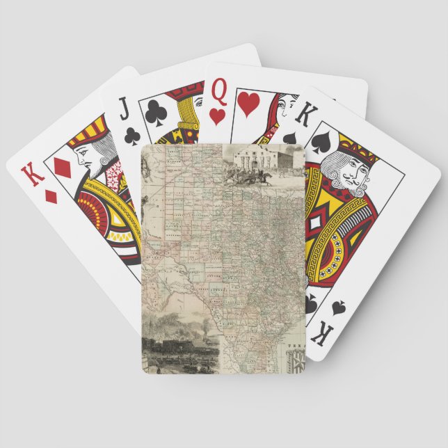 Karte von Texas mit Landkreis Borders Spielkarten (Rückseite)