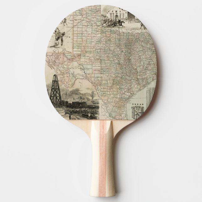 Karte von Texas mit Landkreis Borders Tischtennis Schläger (Vorderseite)