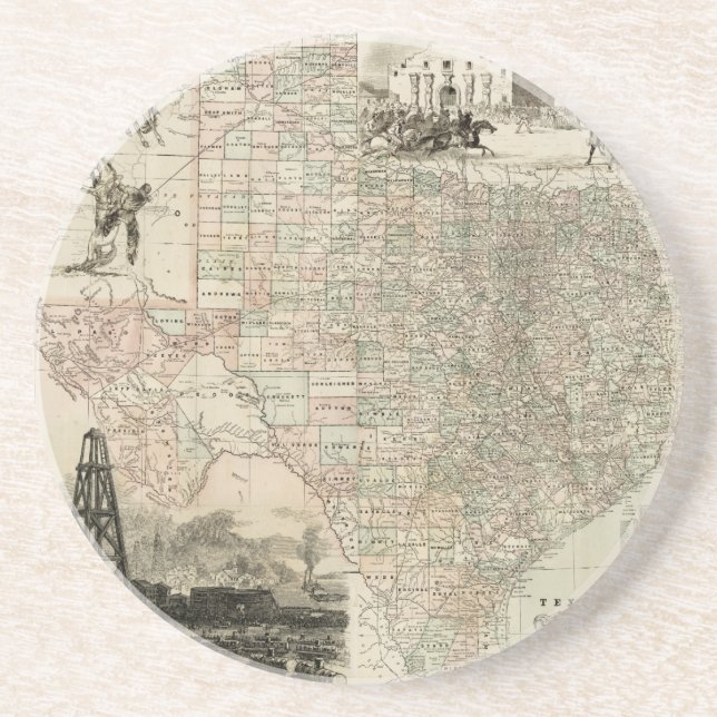 Karte von Texas mit Landkreis Borders Untersetzer (Vorne)