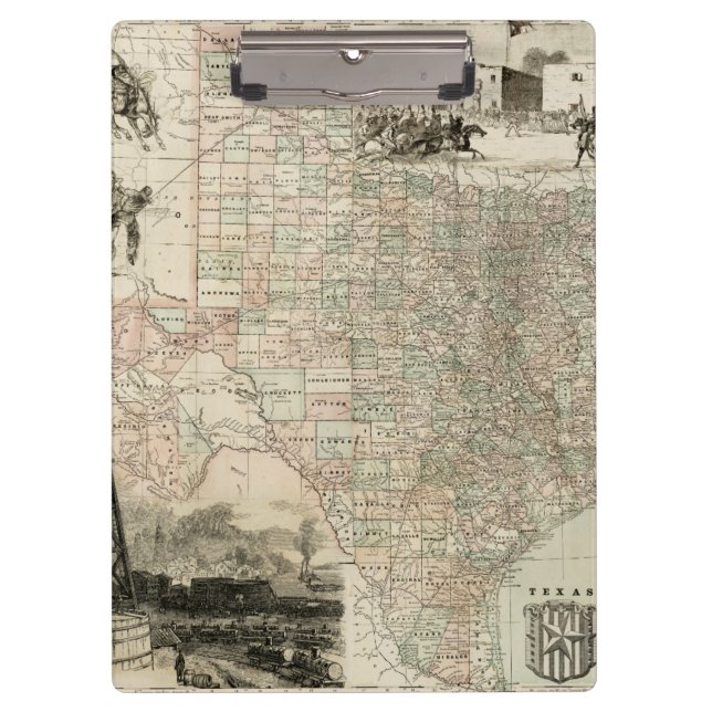 Karte von Texas mit Landkreis-Grenzen Klemmbrett (Vorderseite)