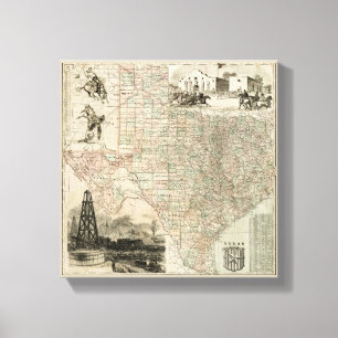 Karte von Texas mit Landkreis-Grenzen Leinwanddruck