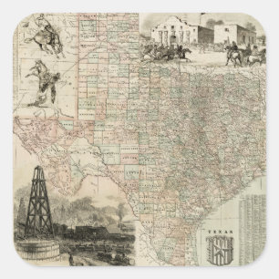 Karte von Texas mit Landkreis-Grenzen Quadratischer Aufkleber