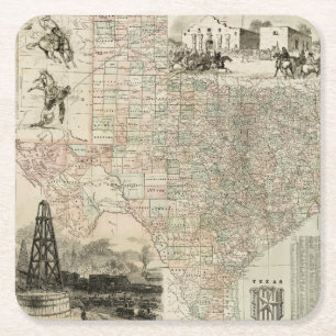 Karte von Texas mit Landkreis-Grenzen Rechteckiger Pappuntersetzer