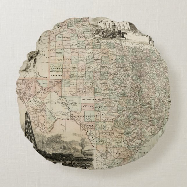 Karte von Texas mit Landkreis-Grenzen Rundes Kissen (Vorderseite)
