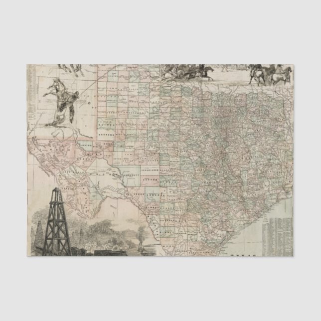 Karte von Texas mit Landkreis-Grenzen Seidenpapier (Vorderseite)