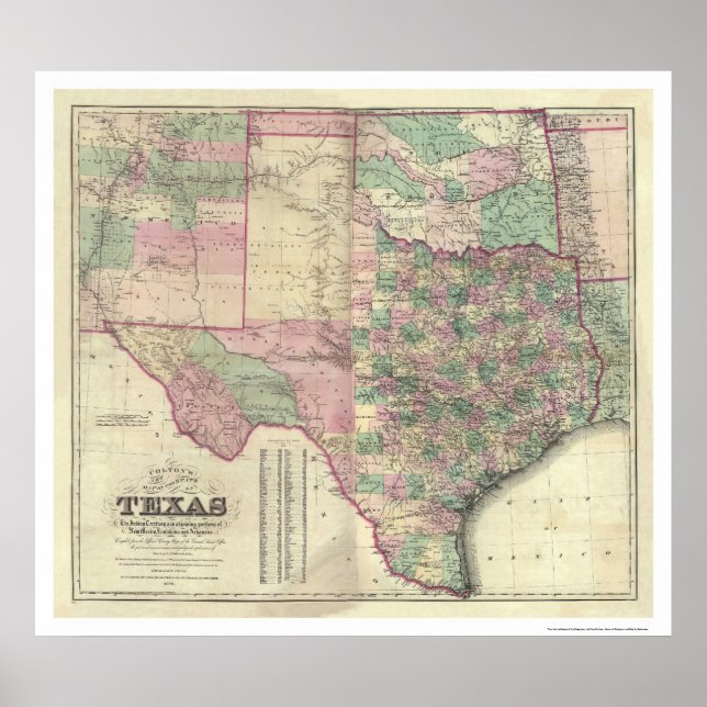 Karte von Texas Territory durch Colton 1872 Poster (Vorne)