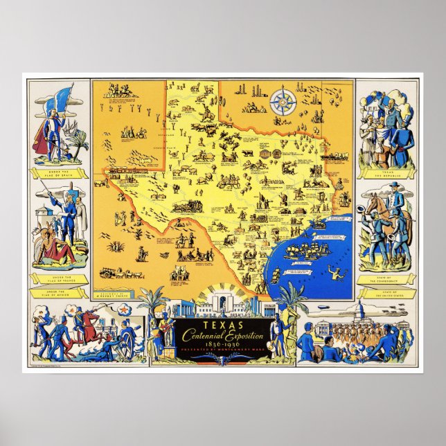 Karte von Texas von der hundertjährigen Ausstellun Poster (Vorne)
