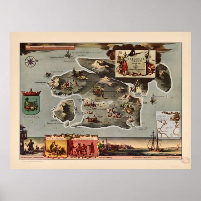 Karte von Treasure Island von Robert Louis Stevens Poster (Vorne)