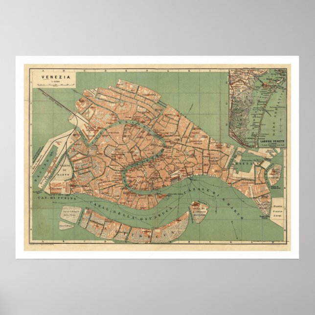 Karte von Venedig, Italien um 1886 Poster (Vorne)