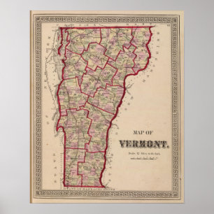 Karte von Vermont Poster