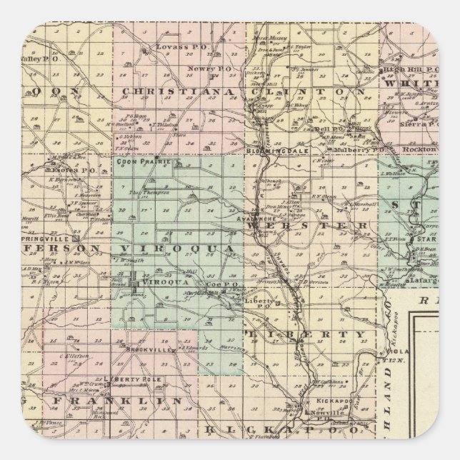 Karte von Vernon Landkreis, Arcadia und Viroqua Quadratischer Aufkleber (Vorderseite)