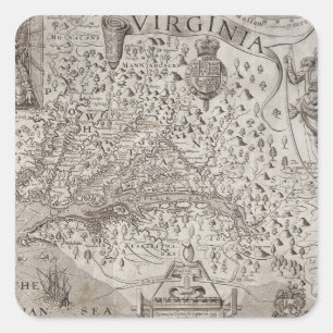 Karte von Virginia, entdeckt und beschrieben von C Quadratischer Aufkleber