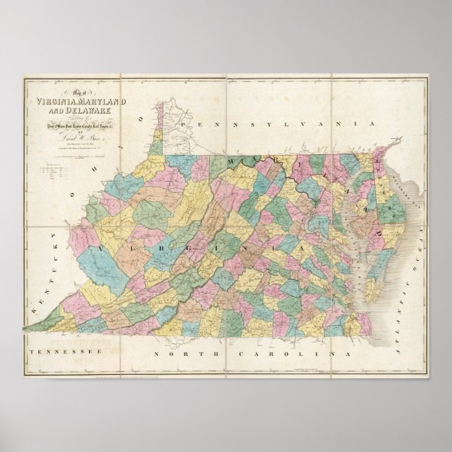 Karte von Virginia, Maryland und Delaware Poster (Vorne)